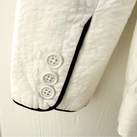 Tommy Hilfiger seersucker white blazer jacket with black piping Size 6 - Picture 12 of 13